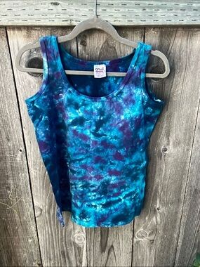 Anvil Teal & Purple Tie-Dye Ribbed Tank